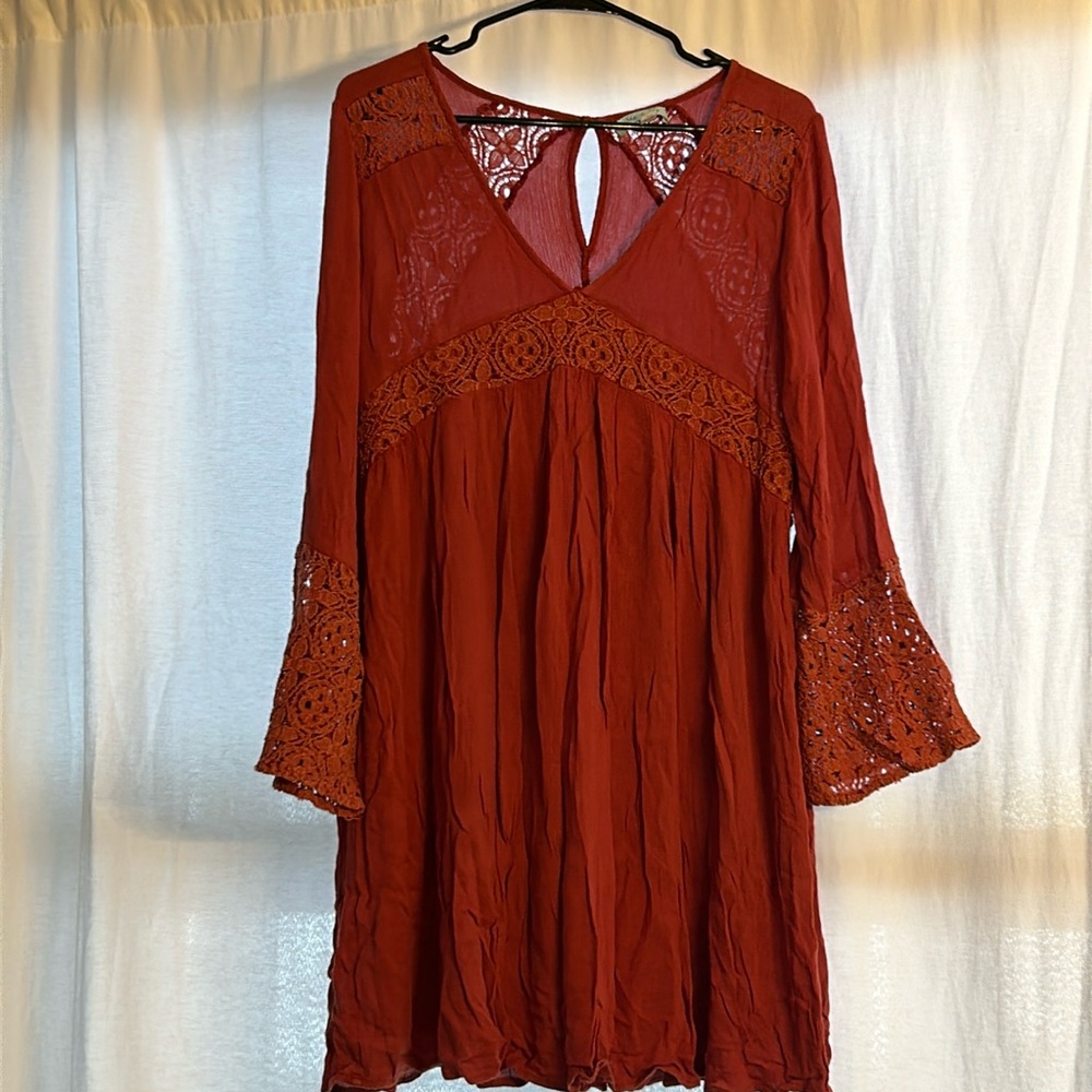 Bell split sleeve tunic length dress